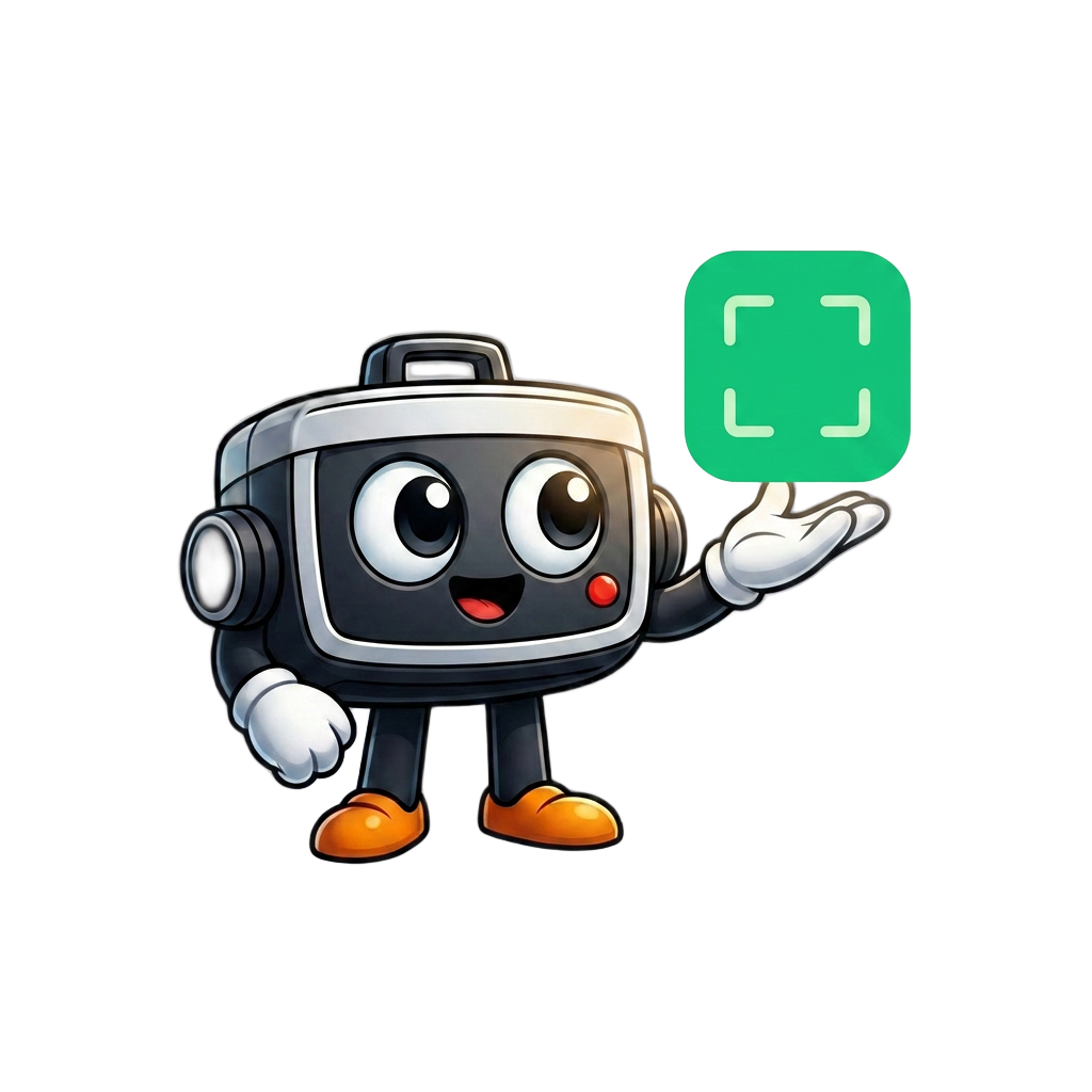The SoloSnap mascot holding the Clean Frame app icon
